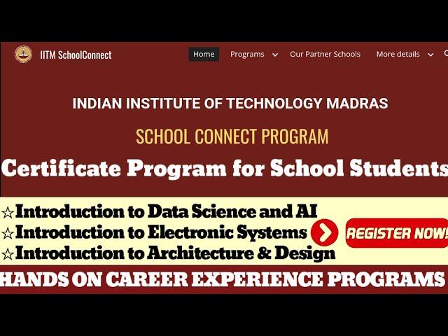 IIT Madras Free Certificate Program for School Students | Career Experience Program