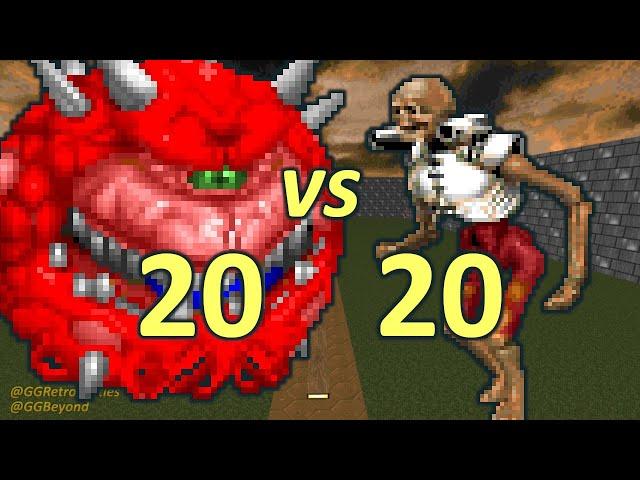 20 Cacodemons vs 20 Revenants - Monster Infighting - Doom II Retro Battles