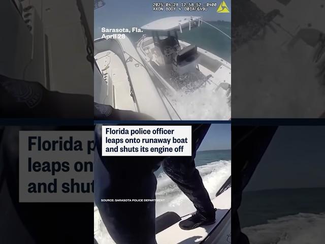 Florida officer leaps onto runaway boat