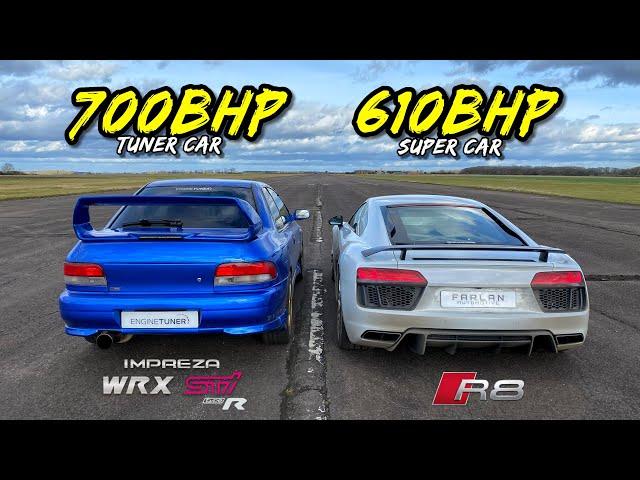 TUNER vs SUPER CAR.. 700HP IMPREZA WRX STI vs 610HP AUDI R8