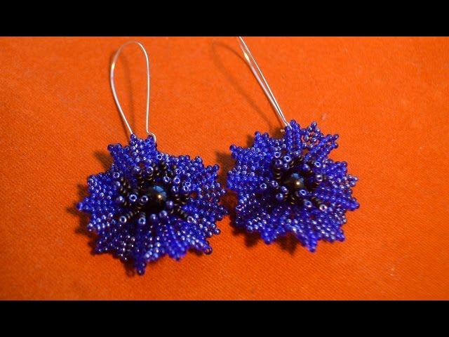 Beaded earrings.  Flowers of beads "Cornflowers".  Beadwork.  Master class