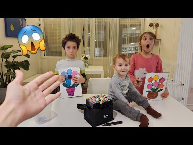 Eylül ve Poyraz Dondurma Kazanmak İçin Renkli Boyalarla Resim Yaptı | fun kids video