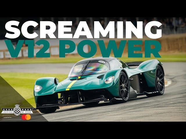 V12 Aston Martin Valkyrie hypercar screams up Goodwood Hill