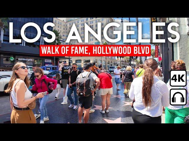 LOS ANGELES, California USA  Walk of Fame, Hollywood Boulevard, 4K Walking Tour 2024