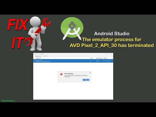 The emulator process for avd pixel has terminated | Android Studio