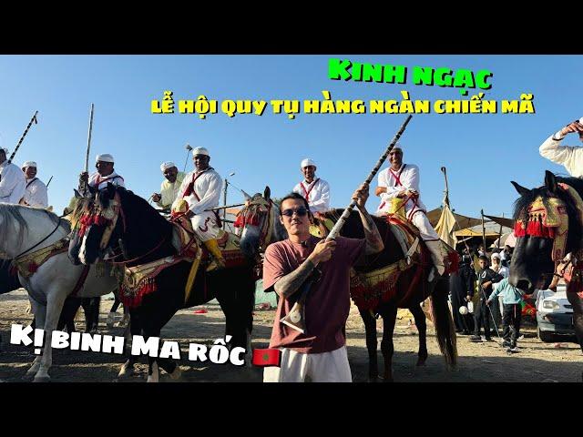 Moroccan horse riding festival of Morocan people. Thousand cavalries show gun dance on the horse.