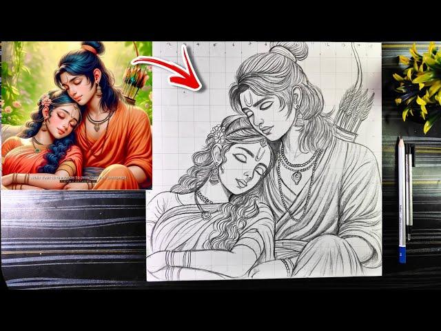 Ram Sita Drawing Outline, How To Draw Lord Rama and Sita, Lord Shree Ram Drawing, Diwali special