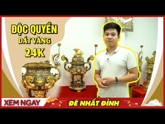 Sản phẩm Độc quyền bộ đỉnh đồng ngũ sự dát vàng 24k đẹp