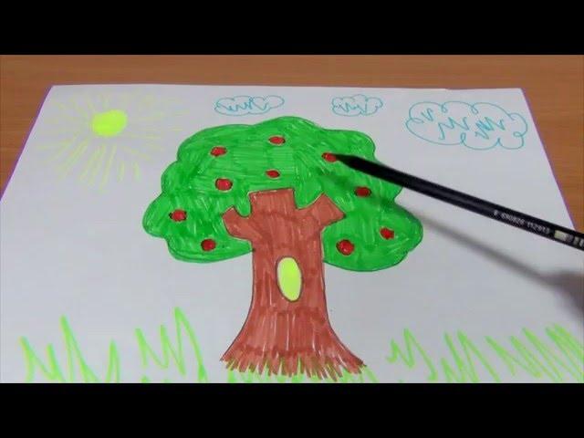 Educational video for children LEARN to DRAW a TREE. GRADUALLY draw the tree and decorate.