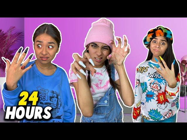 Wearing Long Nails For 24 Hours Challenge | GEM Sisters