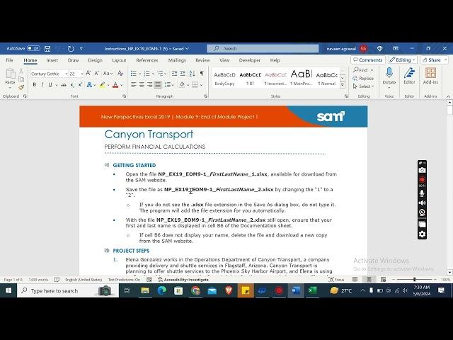 Excel Module 9 End of Module Project 1 Canyon Transport