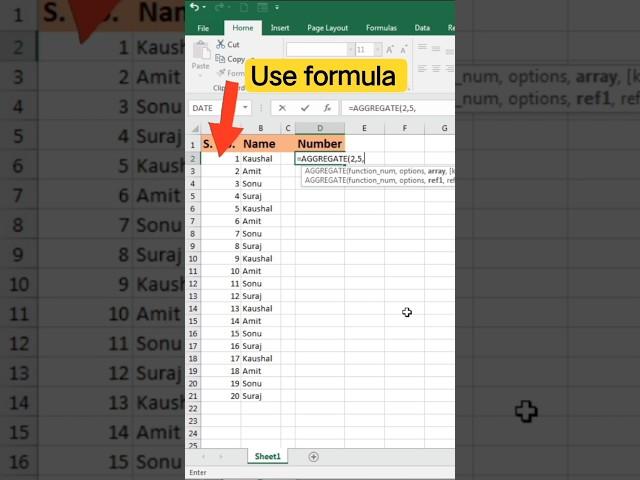 Aggregate Formula& Function ‼️ Count numbers with hidden rows ⁉️#exceltutorial #shorts
