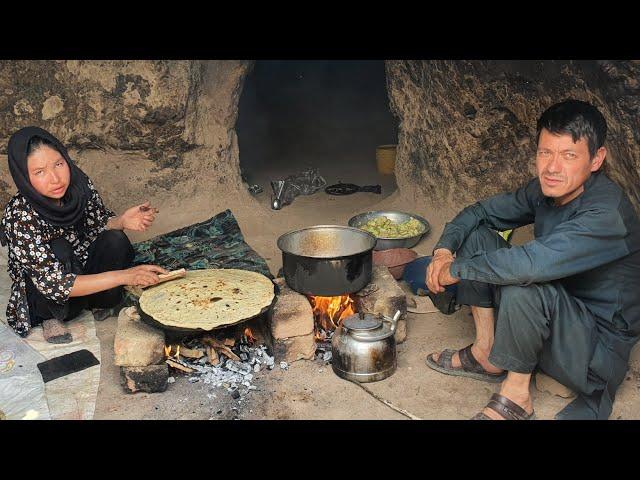 Young Mother Cooking Afghani Food in the Cave Village | Afghanistan Village Life