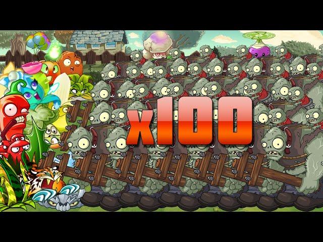 Спам зомби от PvZ Дичи или какие растения на 200 уровне мастера одолеют 100 Гаргантюа на 5 дорожках?