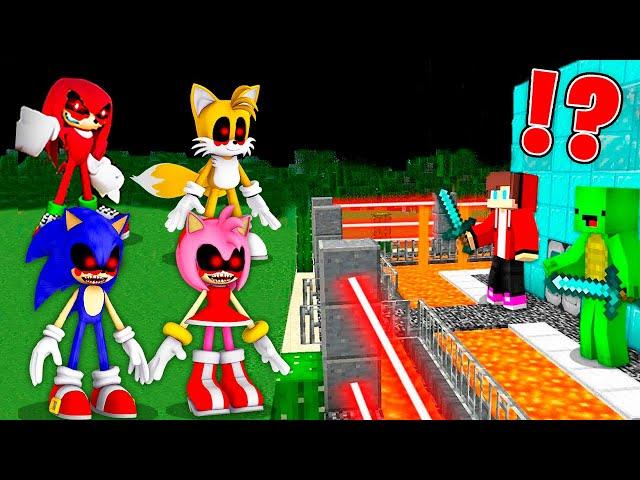SCARY SONIC exe and AMY ROSE exe vs Security House in Minecraft ! JJ and Mikey and Banana Kid Maizen