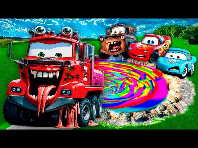 RAINBOW PIT Transform In Big & Small Long Bus Lightning McQueen vs Beast Mack Truck | BeamNG