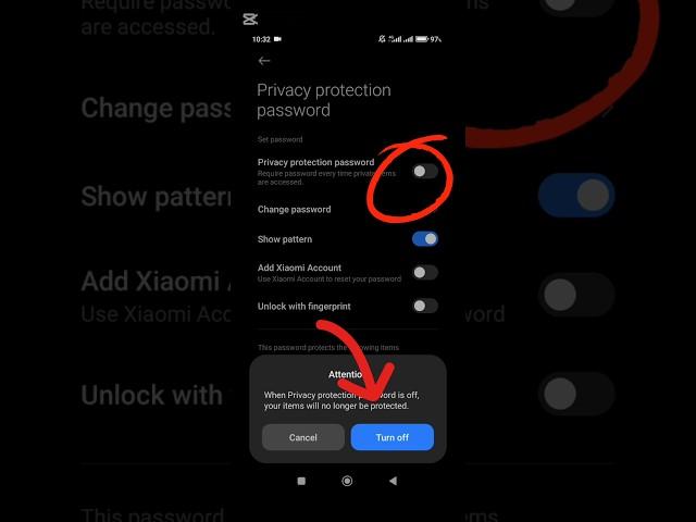 How to off privacy protection password on Redmi | privacy protection password setting #shorts