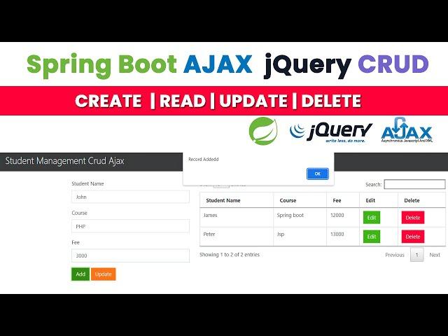 Spring Boot AJAX  jQuery Complete CRUD Application