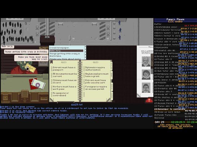 Papers, Please speedrun - ending 19 - 02:47:08 (old WR) Single Segment