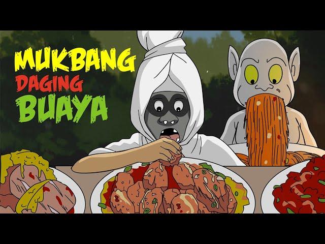 Mukbang Daging Buaya Bersama Pocong dan Kawan-kawan -  Kartun Hantu Lucu