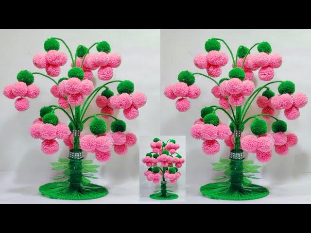 ऊन से गुलदस्ता बनाने का तरीका/DIY EASY WOOLEN FLOWERS GULDASTA/WOOLEN FLOWER VASE CRAFT IDEA