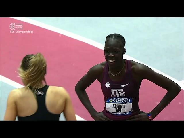 Women's 800 Meters Collegiate Record - 1:58.40 : Athing Mu, Texas A&M @ 2021 SEC Indoor Champs