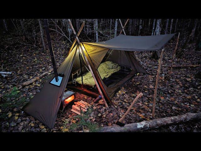 Autumn Hot Tent Camping | Warm and Cozy Tent Camping, Wood Stove Cooking