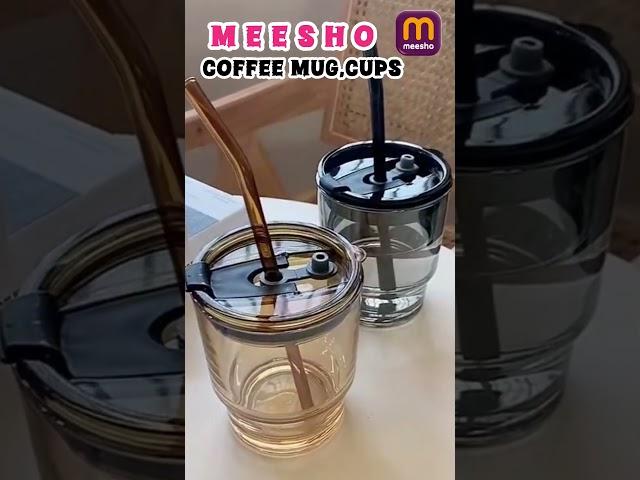 Meesho Cups, mug, glass straw mug,