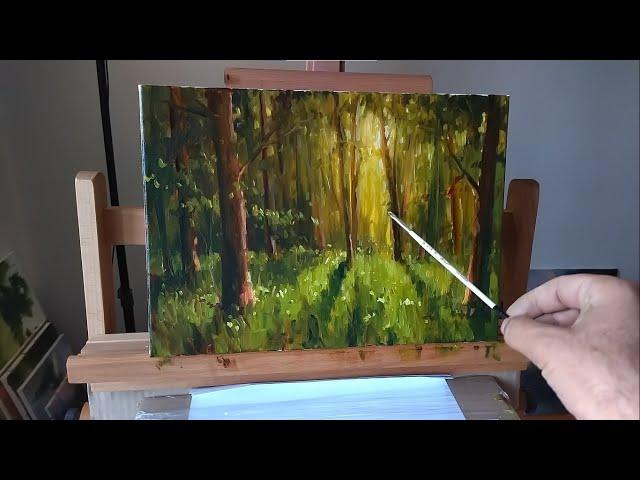 How to Paint Sunny Forest. Easy oil painting sketch for beginners