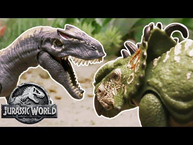 Dino Battles: Allosaurus Vs. Pachyrhinosaurus | Jurassic World | Mattel Action!