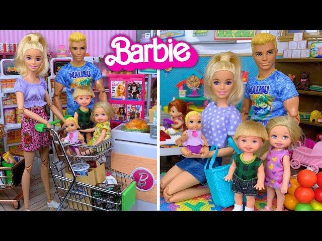 Barbie Doll Family Thanksgiving Grocery Shopping & Baby First Day at Daycare