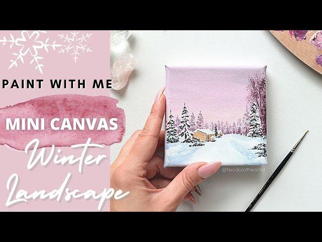 Mini Christmas Canvas Painting | PAINT WITH ME Acrylic Winter Landscape Painting