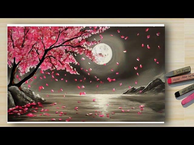 ️  How To Draw PINK TREE Scenery With Soft Pastel Colour