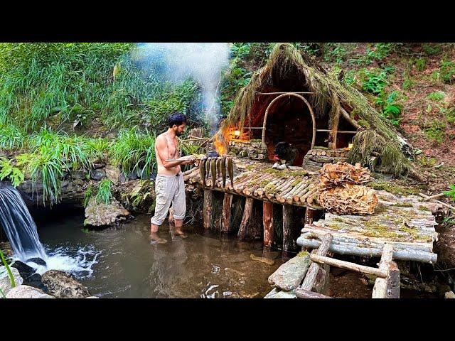 3 DAYS solo survival CAMPING. CATCH and COOK, Fishing. Giant MUSHROOM. Building BUSHCRAFT SHELTER