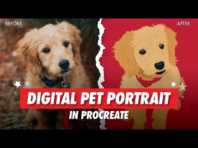 How to Make a FLAT DIGITAL PET PORTRAIT in Procreate Tutorial | iPad Drawing Tutorial