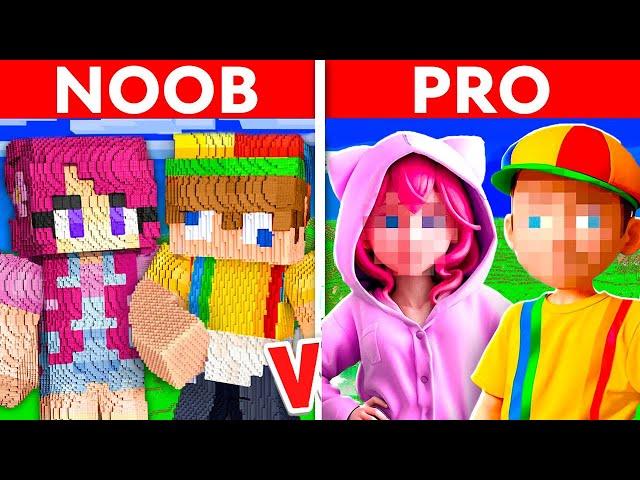 Noob vs Pro Realistic Minecraft House Build Battle!