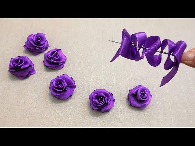 DIY Ribbon Flowers - How to Make Ribbon Roses - Amazing Ribbon Flower Trick -Easy Making with Needle