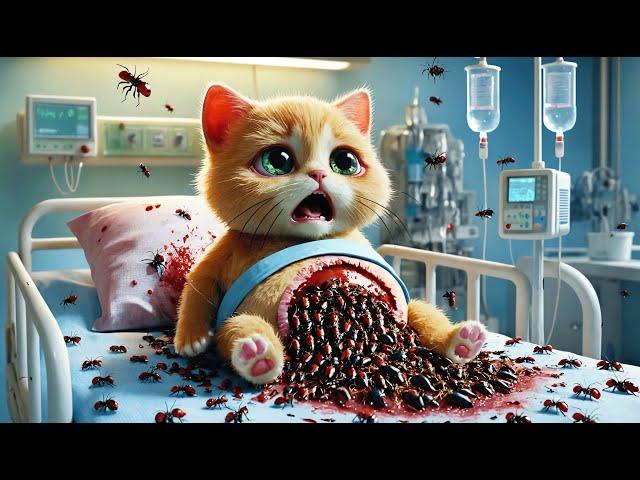 Hero Mama Cat Saves Poor Kitten from Belly Parasites!#ai #catvideos #cats #cutecat #aicat