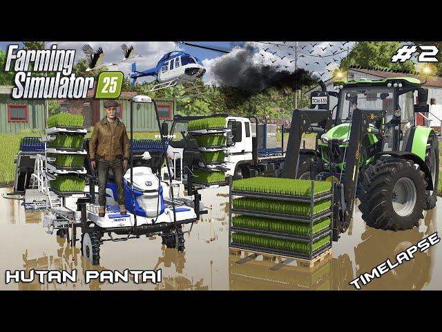 PLANTING RICE IN FLOODED FIELDS WITH ISEKI PRJ8D | HUTAN PANTAI | Farming Simulator 25 | Episode 2