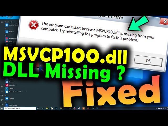 MSVCP100.dll missing Windows 7 \ 8 \10 Fix | How to Fix MSVCP100.DLL While Starting Any App or Games