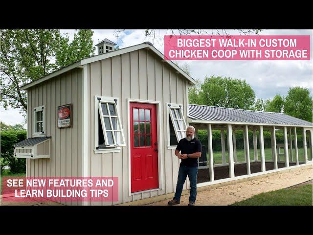 Biggest Walk-In Custom Chicken Coop with Storage | See New Features and Learn Building Tips