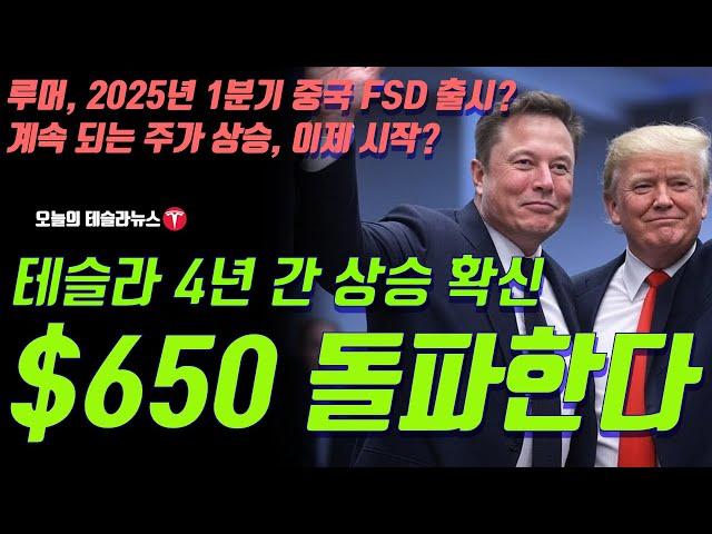 테슬라 4년 간 상승 확신! $650 돌파 한다! 댄 아이브스 인터뷰 번역! 루머, 2025년 1분기 중국 FSD 출시? 계속 되는 주가 상승 2040년 시총 20조 달러 이유는?