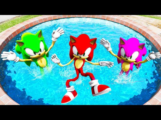 GTA 5 Rainbow Sonic Jumping Into Pool (Euphoria Physics/Ragdolls)