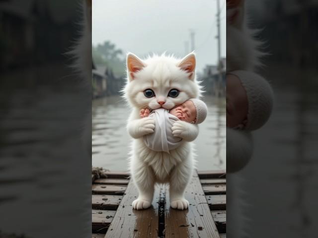 White kitten saves baby.... #cat #amen#story #shorts#shortsvideo #subscribe#unitedstates#shorts