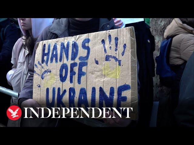 Hundreds of pro Ukraine protestors march outside Russian embassy