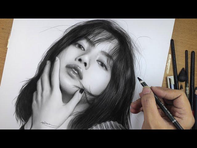 Realistic Portrait Drawing | LISA BLACKPINK | with Charcoal Pencil