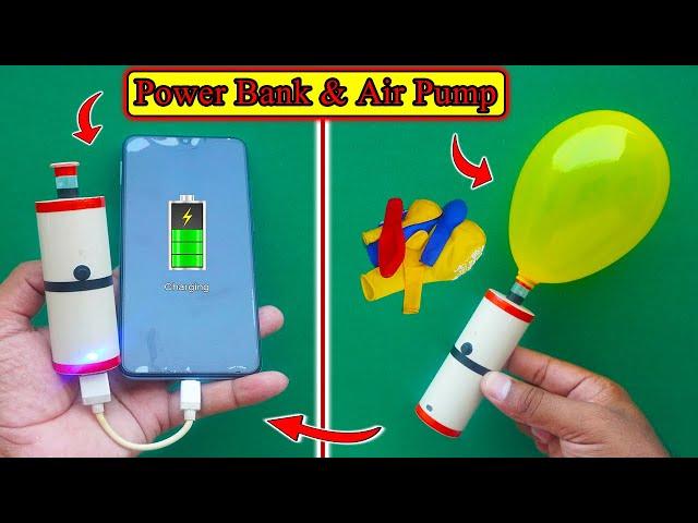 How To Make A Power Bank & Air Pump At Home | Mini Air Pump Balloon| Power Bank DIY | Air Compressor