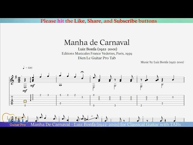 Manha De Carnaval - Luiz Bonfa (1922-2001) for Classical Guitar with TABs