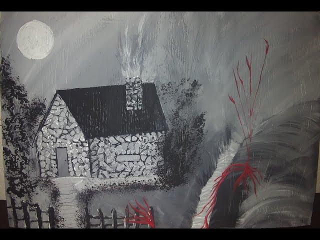 How to paint  Spooky Acrylic Halloween Cabin Painting |  How to paint a cabin  | Easy Cabin Painting