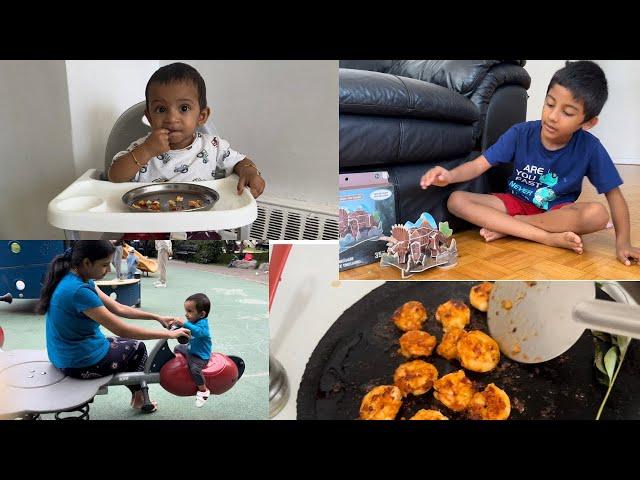 Sunday routine vlog with 2 kids | Nilan started eating by himself | we got New Stroller for Nilan